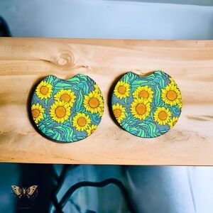 Sunflower Fields Car Coaster Set | Car Accessories